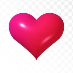 3d pink heart isolated on transparent background. Love realistic inflatable symbol