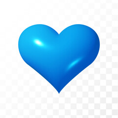 3d blue heart isolated on transparent background. Love realistic inflatable symbol