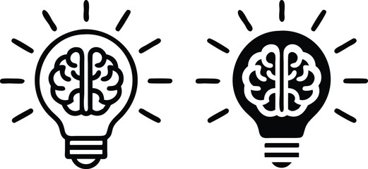 Minimalist Brain Lightbulb Icon Vector Line Art for Ideas and Innovation