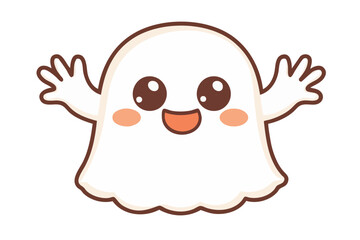Adorable Cute Ghost Cartoon Vector, Halloween Character Illustration