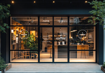 Modern Shop Facade with Multiple Glass Window Mockup 