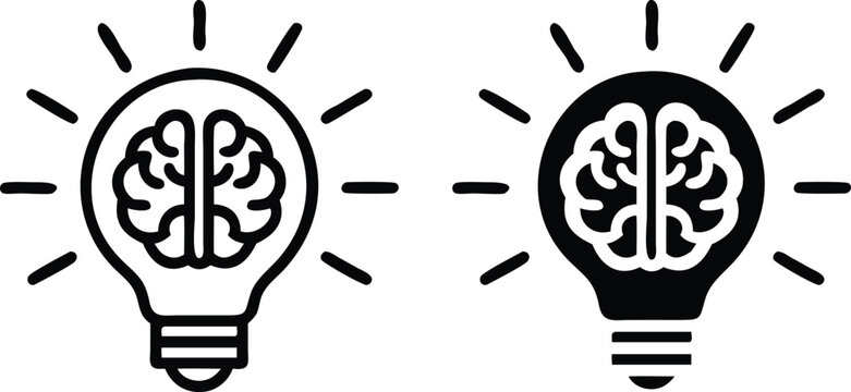 Minimalist Brain Lightbulb Icon Vector Line Art for Ideas and Innovation