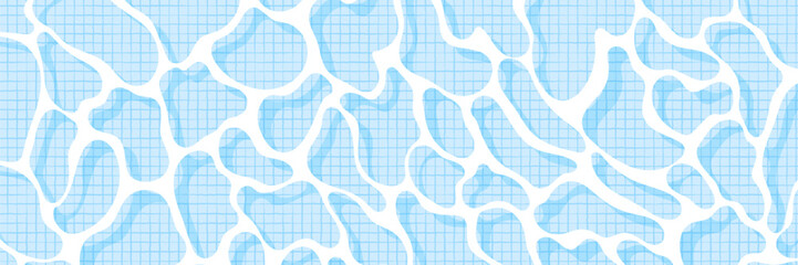 Realistic swimming pool bottom background. Spa pool top view with water surface texture and tiled floor