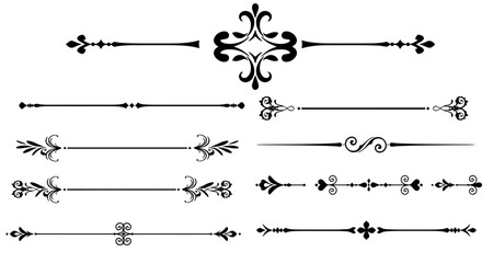 "Collection of 10 Elegant Horizontal Dividers and Flourishes - Ornate Black Vector Design Elements"