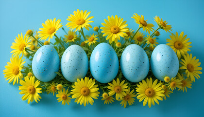 Colorful Easter Eggs with Yellow Flowers