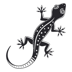 White isolated gecko with a curled tail, a small reptile silhouette