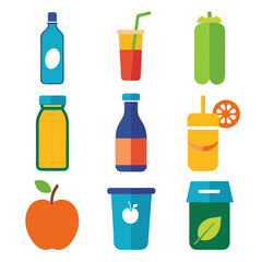 Collection of Flat Design Juice and Beverage Icons