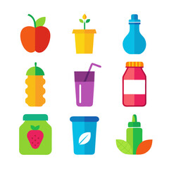 Colorful assorted healthy icons arranged neatly on white background