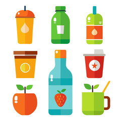 Collection of flat design fruit drinks and beverages icons