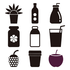 Iconic Silhouette Grouping of Various Bottles, Fruit and Flowers
