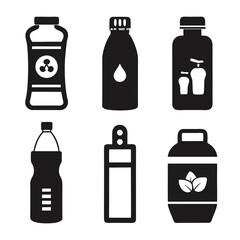 Fototapeta premium Black and white silhouette illustration of various drink bottles