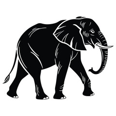 Fototapeta premium Isolated illustration of a large gray elephant walking with its trunk and tusks, suitable for wildlife and safari themes