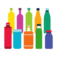 Colorful bottles flat vector design on white background
