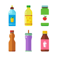 Colorful beverage bottles and jar illustration on a white background