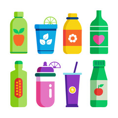Flat Vector Graphic of Various Beverages on White Background