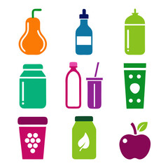 Colorful Flat Design Fruit and Beverage Container Collection