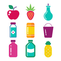 Colorful Fruit and Containers Illustration Set on White Background