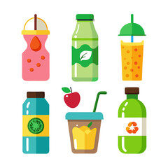 Assortment of colorful fruit and vegetable juice bottles