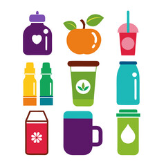Various Food and Drink Containers Illustration on White Background