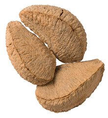 In-sell Brazil nut isolated on the white background, top view.