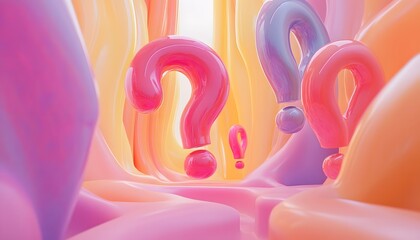 Question marks in a soft, vibrant environment.