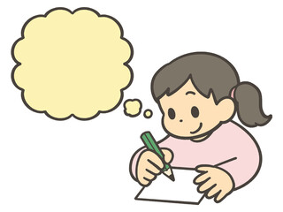 考えながら紙に書く子供