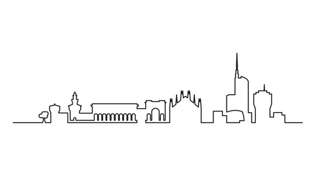 milano city skyline traced by one single line vector illustration
