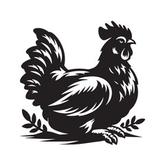 Stylized Rooster Silhouette with Foliage