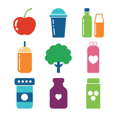 Assorted colorful icons in a well-organized, minimalist arrangement