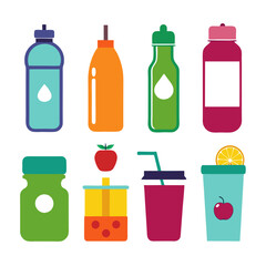 Colorful assortment of healthy drink containers in a row