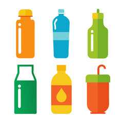 Collection of flat design bottles for beverage containers mockup