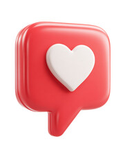 3D Render of Red Speech Bubble with White Heart, PNG