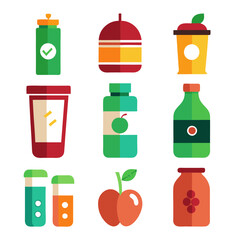 Collection of colorful vector flat design juice and food images