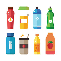 Assorted Flat Design Juice and Drink Containers Set Illustration