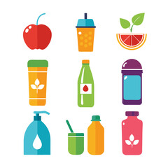 Flat design icon set of healthy food and beverages