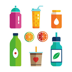 Variety of drinks and citrus fruits in flat design