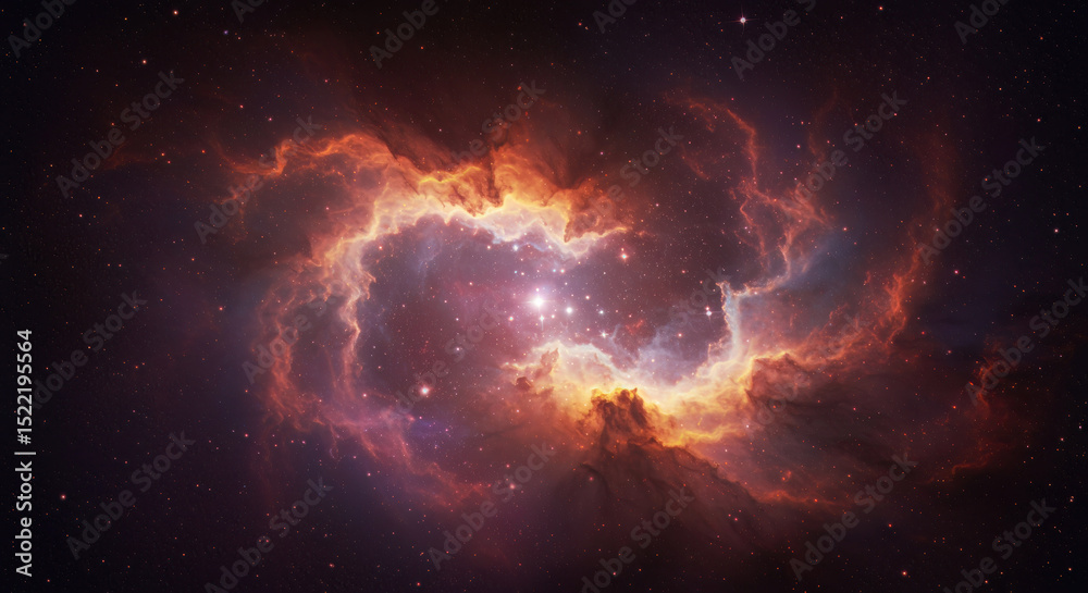 Wall mural cosmic nebula fiery cloudscape celestial wonder starry night universe exploration deep space astrono