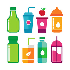 Colorful Assortment of Drinks: Healthy Beverage Vector Illustration