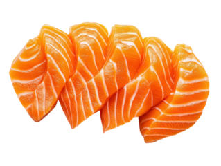 Exquisite Salmon Sashimi: A vibrant array of fresh salmon sashimi slices, each showcasing the rich orange hue and delicate marbling.