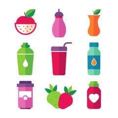 Flat illustration of healthy drinks and fruits collection