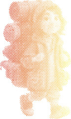 Halftone dots pattern of a hiker woman with backpack going on an adventure trip