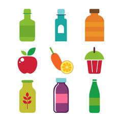 Collection of colorful food and drink illustrations on white
