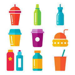 Set of colorful minimalist drink and bottle vector icons