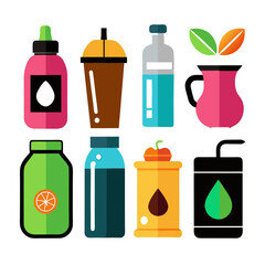 Colorful collection of stylized drink container and fruit images