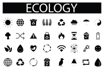 Green icon set related to ecology and nature. Recycling Environmental Resource Isolated Vector Illustration.