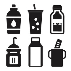 Various beverage containers in flat design illustration set