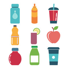 Colorful flat vector set of health and dietary drinks