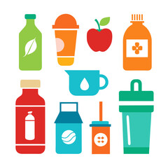 Collection of Flat Design Drink and Food Illustrations