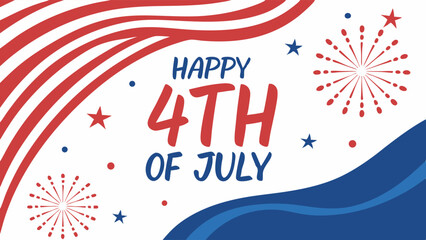 Naklejka premium Happy 4th of July Design with Fireworks and Stripes