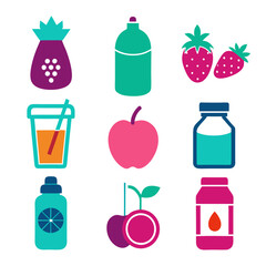 Bright and modern flat style healthy food and drink icons